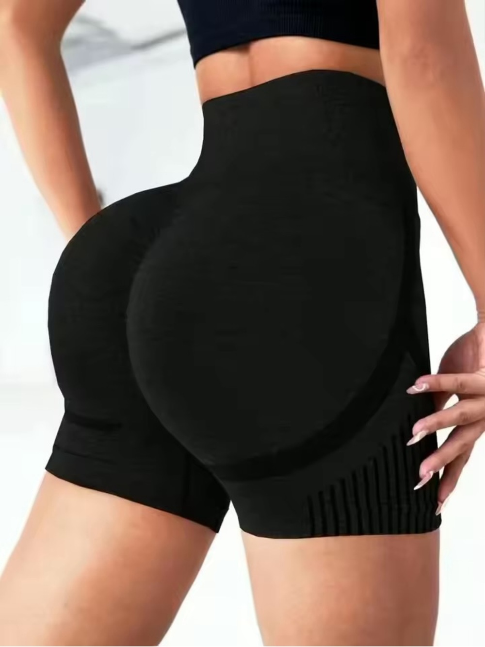 Women Yoga Shorts High Waist Workout Shorts Fitness Yoga Butt Lift (Black)